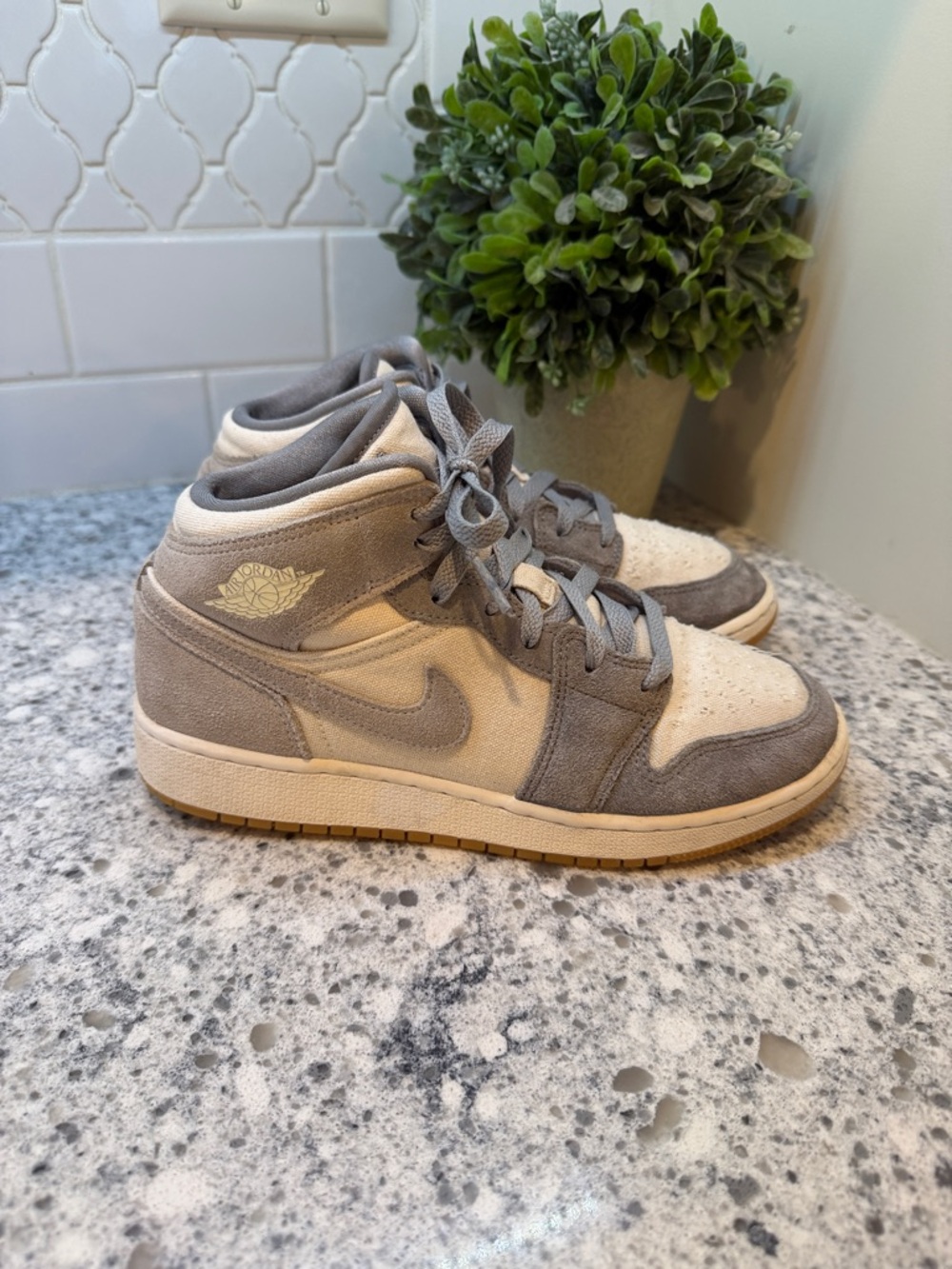 Air Jordan 1 Mid-Top Sneakers in Gray & Cream size 5.5 Youth